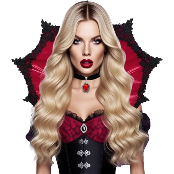 Gothic Collar Red Lace Victorian Stand Up Vampire Cosplay Halloween - Picture 9 of 9